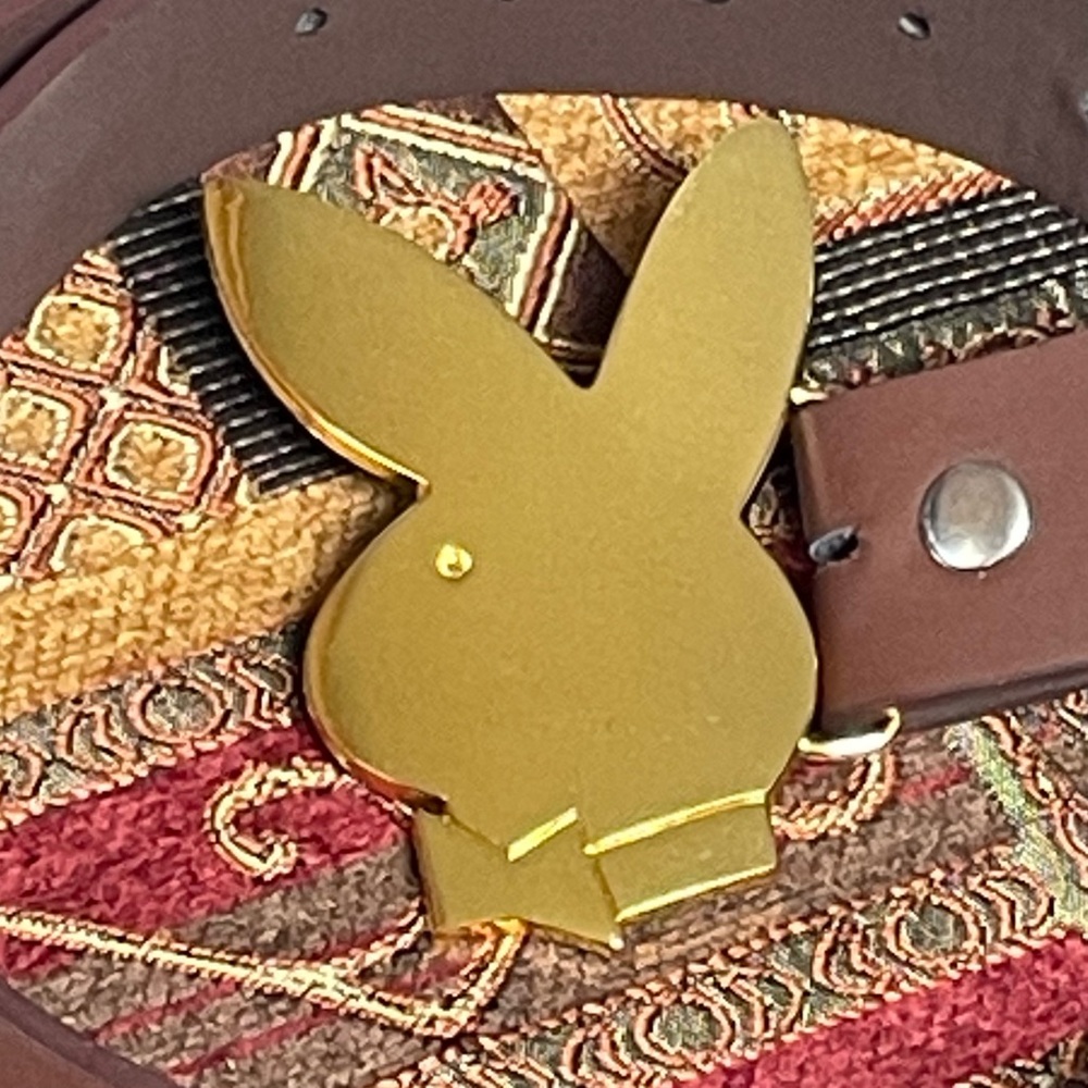 NEW Brass Gold Playboy Bunny Belt Buckle and Brown Belt